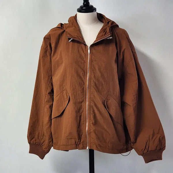 [BUNJANG] ST.Frenchi Brown Hooded Windbreaker Jacket (FREE SIZE) / ST.Frenchi 브라운 후드 바람막이 자켓 FREE
