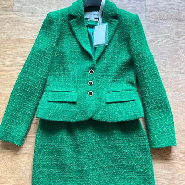 [BUNJANG] Winne Nui Parfait Green Tweed Jacket & Skirt Set-up (Size 4 / 55-66) / 윈느누이파르페 코코빈티지 그린트위드 자켓/스커트셋업(66)