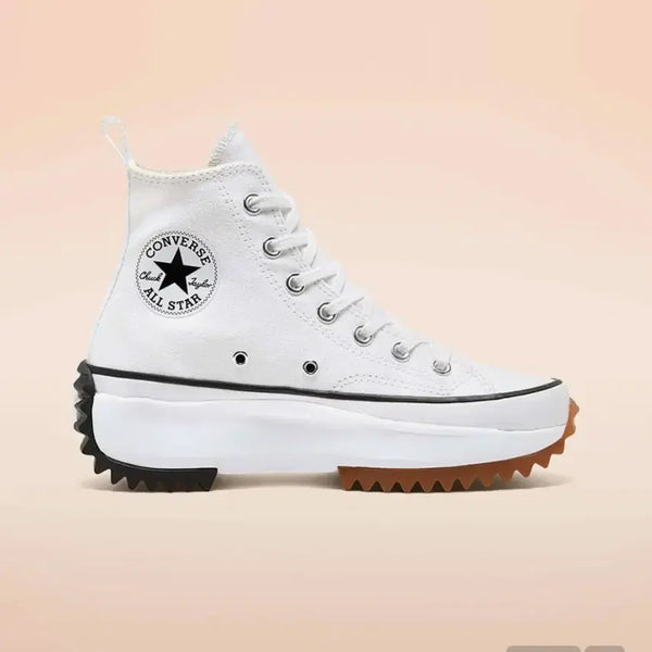 [BUNJANG] Converse Run Star Hike High Top Sneakers White / 컨버스 스니커즈 런스타 하이크 하이 화이트 운동화 사이즈225색상: 깔끔한 화이트 컬러의 캔버스 어퍼에 청키한 블랙&검(Gum) 조합의 지그재그 러버 아웃솔이 더해진 하이탑 스