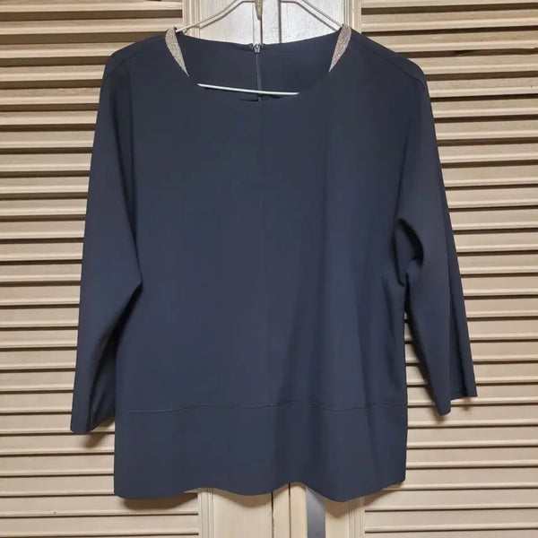 [BUNJANG] Lanvin Style Black 3/4 Sleeve Beaded Blouse / 랑방 스타일 블랙 7부 소매 블라우스 비즈장식 블라우스