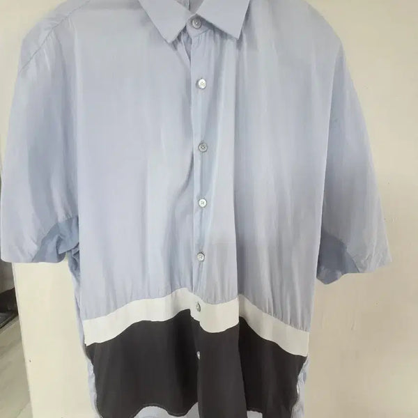 [BUNJANG] Allegri Color-Block Short-Sleeve Shirt (Sky Blue/Black) / 알레그리 반팔 셔츠 하늘색/블랙 배색