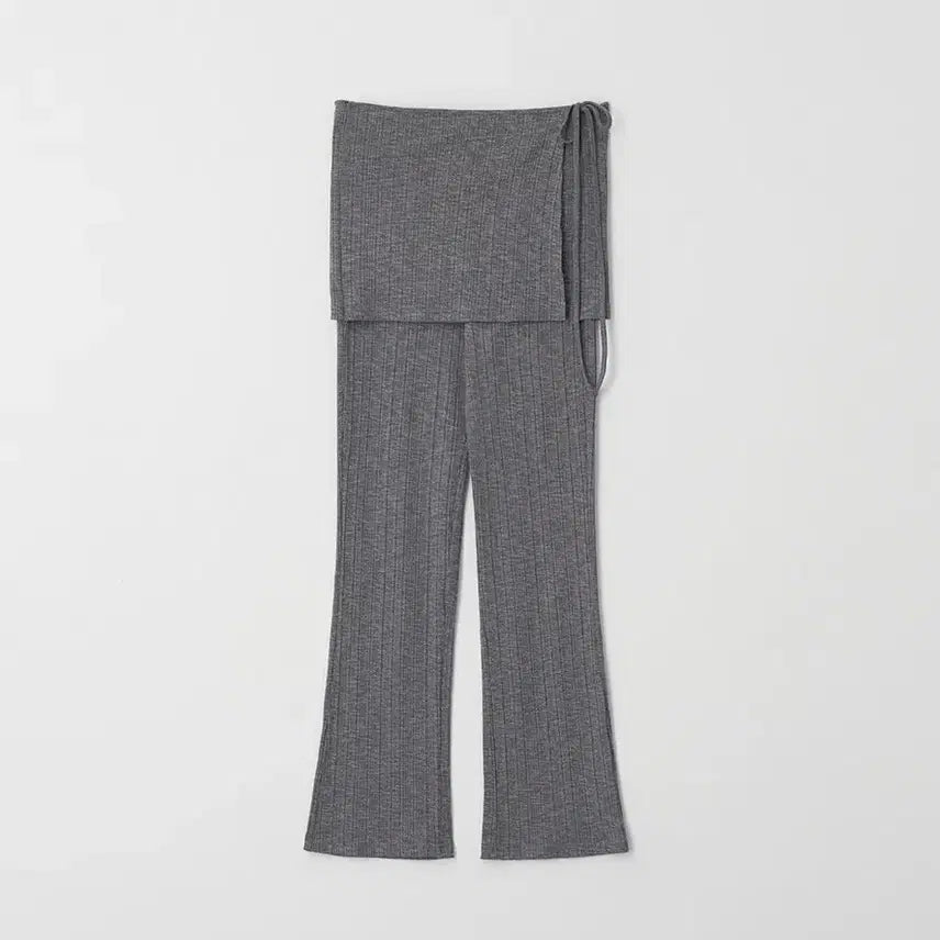 [BUNJANG] Leeds Flare Wrap Pants Charcoal Short / 샵리즈 더위시 플레어 랩팬츠 차콜 숏 Leeds flare wrap pants