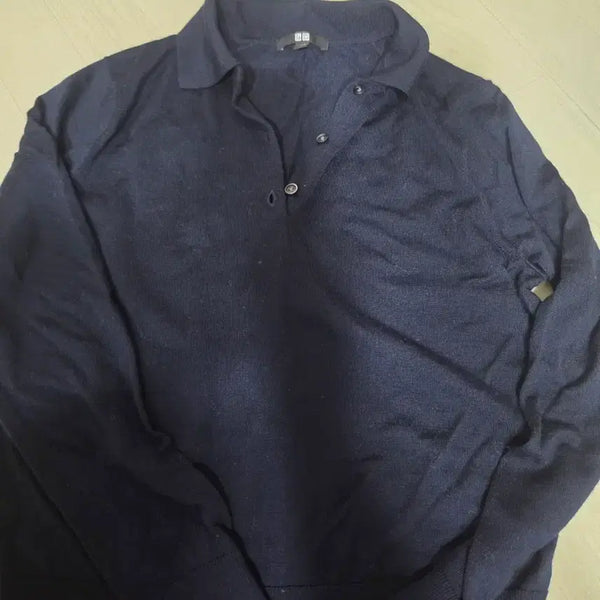 [BUNJANG] Uniqlo Knit Long Sleeve Collar T-shirt Navy / 유니클로 니트 긴팔 카라티 네이비