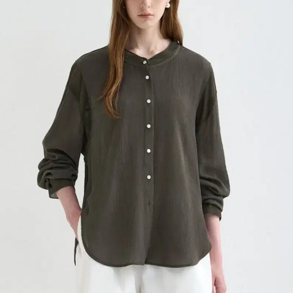 [BUNJANG] System 26SS Knit Block Collarless Shirt / 한섬 26ss 시스템 니트 블록 칼라리스 셔츠 55