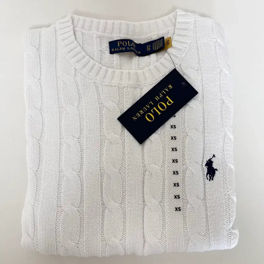 [BUNJANG] Polo Ralph Lauren Cable Knit Short Sleeve T-Shirt Beige / (새상품)폴로 랄프로렌 케이블 니트 반팔 화이트