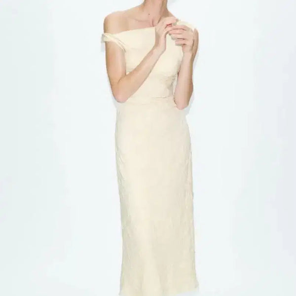 [BUNJANG] Zara Jacquard Pleated Dress Cream / 새상품) 자라 자카드 플리츠 원피스 크림 4770/160/712