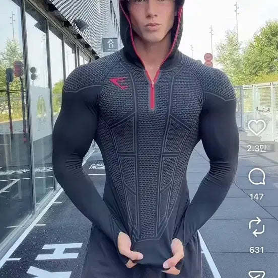 [BUNJANG] Gymshark Onyx V1 Hoodie Blue/Red / 짐샤크 오닉스 V1  S  블루 , 레드 후드
