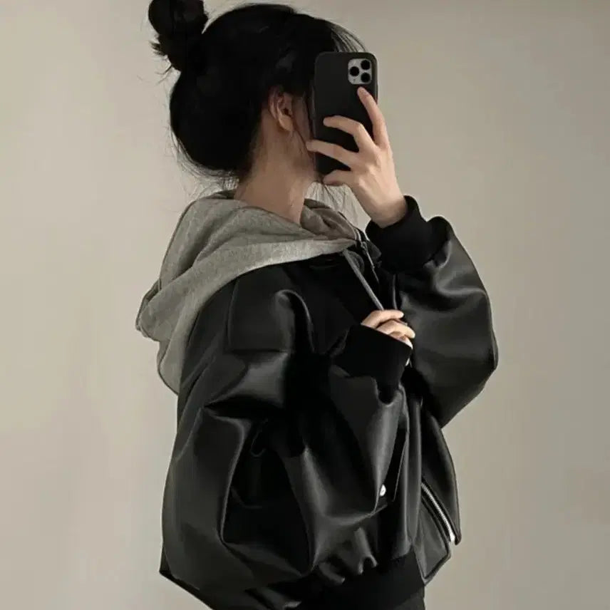 [BUNJANG] Cream Cheese Market Leather Rider Jacket / 에이블리 크림치즈마켓 레더 라이더자켓 점퍼
