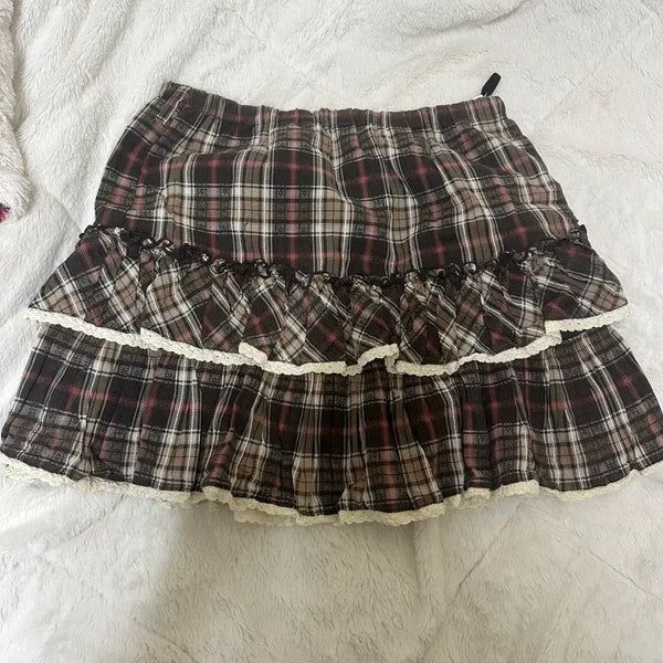 [BUNJANG] Lace Check Tartan Skirt / 레이스 체크 타탄 스커트 모리걸 라떼갸루