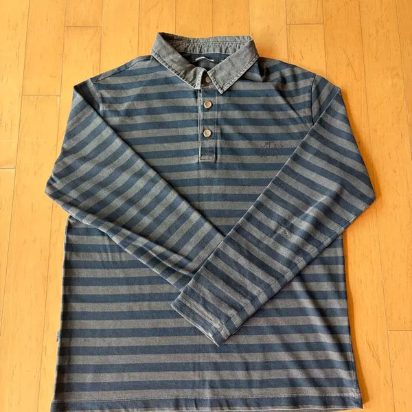 [BUNJANG] Haechiroom Stripe Polo T-Shirt Blue / 해칭룸 스트라이프 폴로 티셔츠 블루