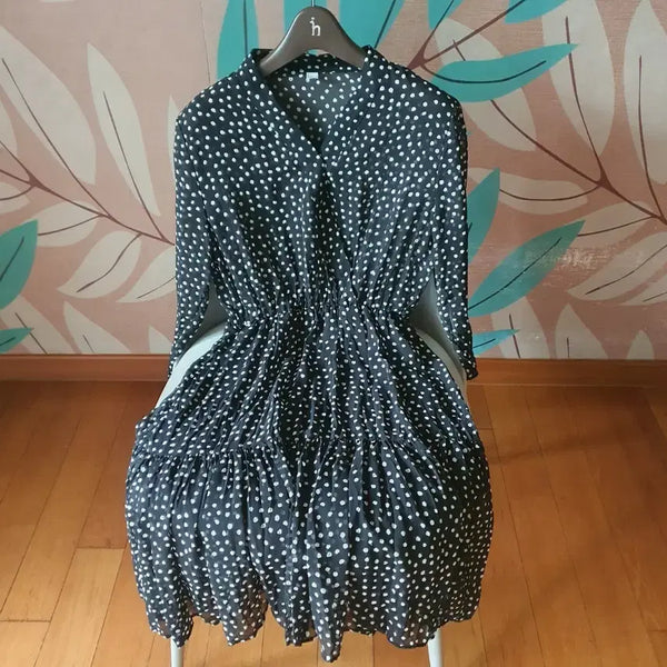 [BUNJANG] Black Dot Pattern Midi Dress / 블랙 도트 패턴  원피스