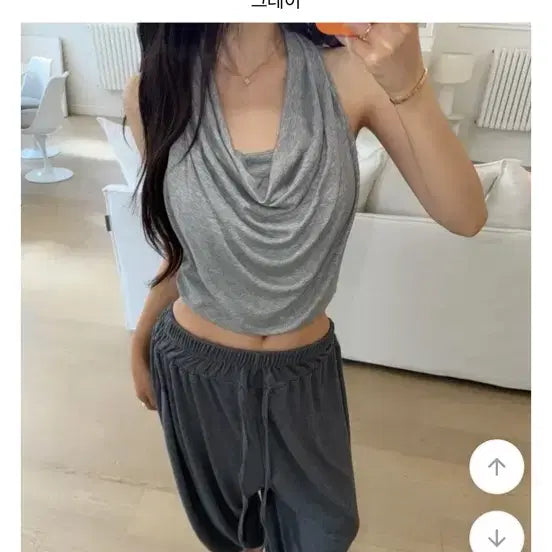 [BUNJANG] Drape Halterneck Sleeveless Top - Gray / 드레이프 홀터넥 나시 그레이 새상품
