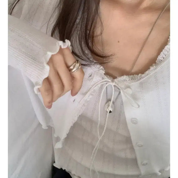 [BUNJANG] Miel Eto Cardigan and Camisole Set / miel 미엘 에토 가디건 나시 세트 코튼 긴팔 레이스 프릴 볼레로 크롭