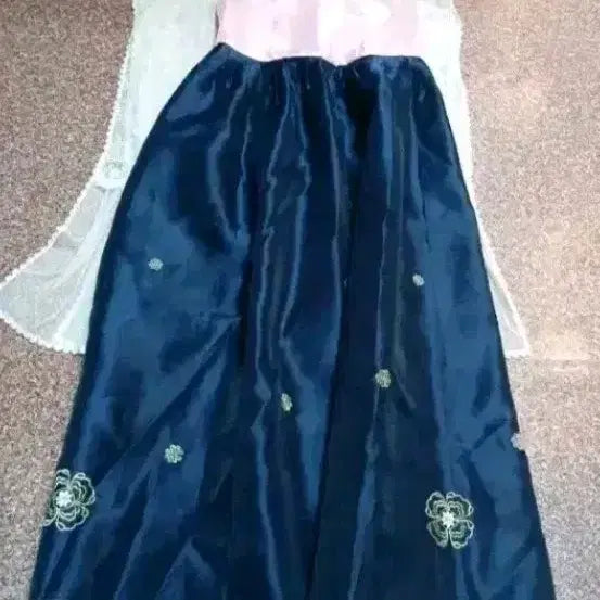 [BUNJANG] Navy Floral Embroidered Hanbok Dress / 개량한복 원피스