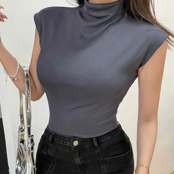 [BUNJANG] Turtle Neck Sleeveless Top - Grey / 터틀넥 민소매 그레이티
