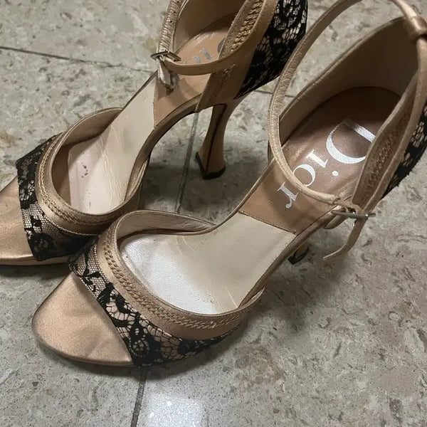 [BUNJANG] Dior Lace Pumps Gold Black / 디올 샌들 구두 골드 블랙 레이스