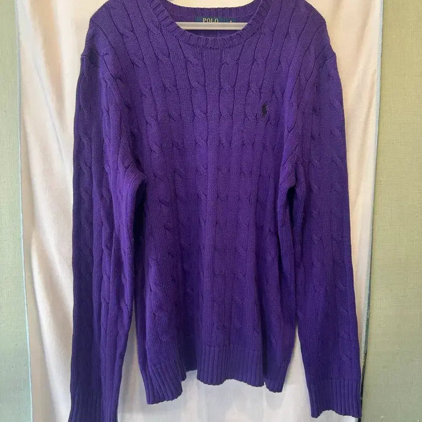 [BUNJANG] Polo Ralph Lauren Cable Knit Sweater Purple Size M / 사이즈M) 폴로 랄프로렌 케이블 퍼플 니트