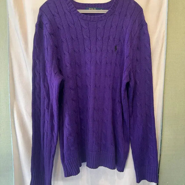 [BUNJANG] Polo Ralph Lauren Cable Knit Sweater Purple Size M / 사이즈M) 폴로 랄프로렌 케이블 퍼플 니트