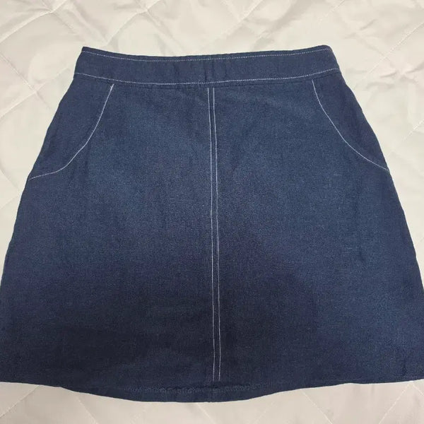 [BUNJANG] Wonder Place Navy Linen Blend Skirt (M) / [새상품] 네이비색 스커트