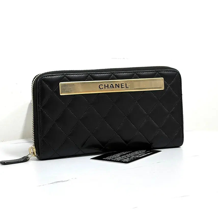 [BUNJANG] Chanel Logo Zip Around Long Wallet Black / 샤넬 로고 지퍼 여성 장지갑 블랙