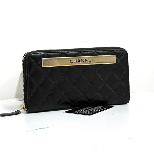 [BUNJANG] Chanel Logo Zip Around Long Wallet Black / 샤넬 로고 지퍼 여성 장지갑 블랙