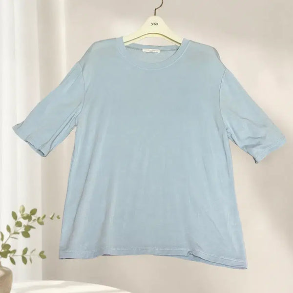 [BUNJANG] New U-Neck Short Sleeve T-Shirt - Sky Blue / [새상품] 소라색 U넥 반팔티