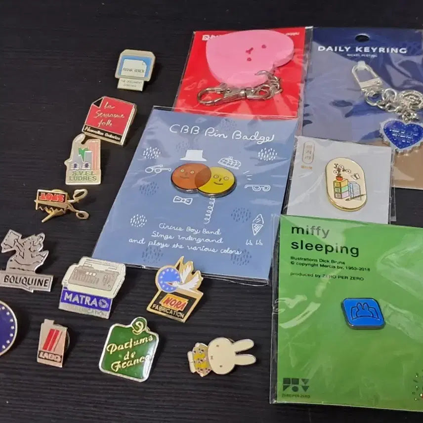 [BUNJANG] Vintage Pin Badge & Keyring Set (16 pcs) / 핀뱃지, 빈티지 핀뱃지, 키링 세트 총 16개