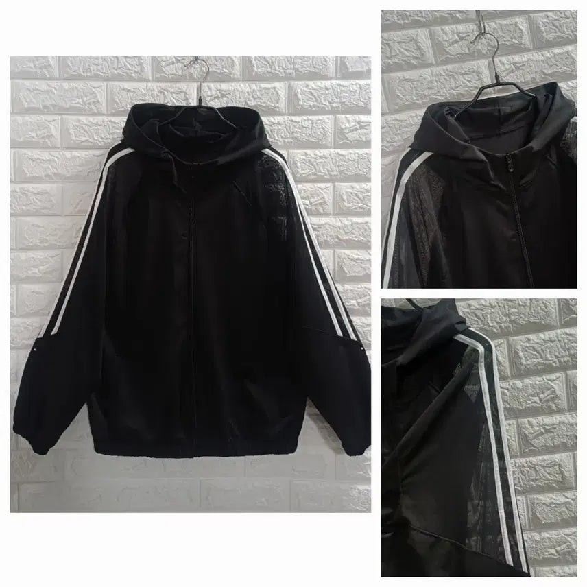 [BUNJANG] See-Through Sleeve Black Hooded Zip-Up Jacket / 시스루소매 블랙후드집업
