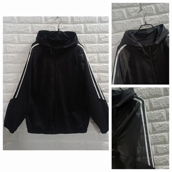 [BUNJANG] See-Through Sleeve Black Hooded Zip-Up Jacket / 시스루소매 블랙후드집업
