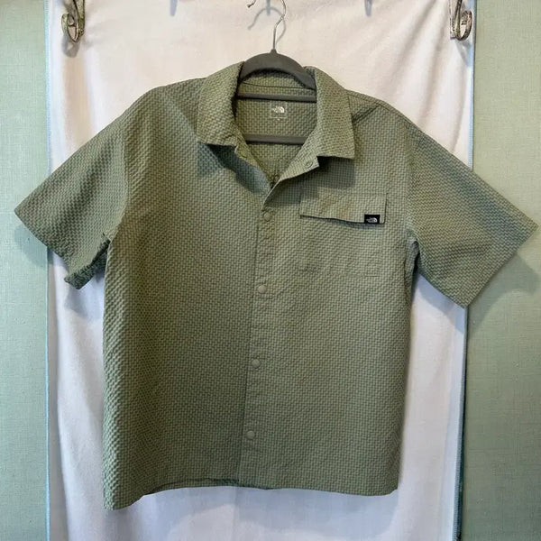 [BUNJANG] The North Face Embossed Khaki Short Sleeve Shirt / 노스페이스 엠보싱 카키 반팔 셔츠