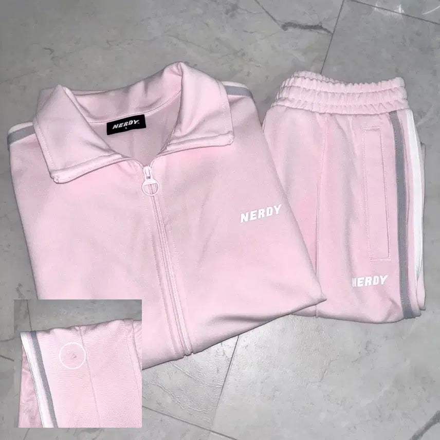 [BUNJANG] NERDY NY Bicolor Track Top Jersey & Track Pants Set / 널디 NY 바이컬러 핑크 트랙 탑 져지, 트랙 팬츠 세트