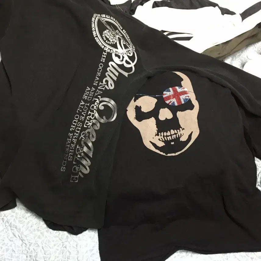 [BUNJANG] Vintage Punk Skull Long Sleeve Set (2 pcs) / 빈티지 펑크 스컬 롱슬리브 2개 나나깔