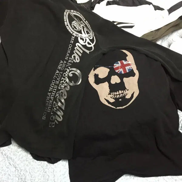 [BUNJANG] Vintage Punk Skull Long Sleeve Set (2 pcs) / 빈티지 펑크 스컬 롱슬리브 2개 나나깔