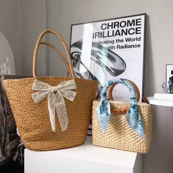 [BUNJANG] Rattan Bag Set (Ribbon/Scarf) / 라탄백 2종 세트 (리본/스카프) 여름가방 숗더백 크로스백 라탄