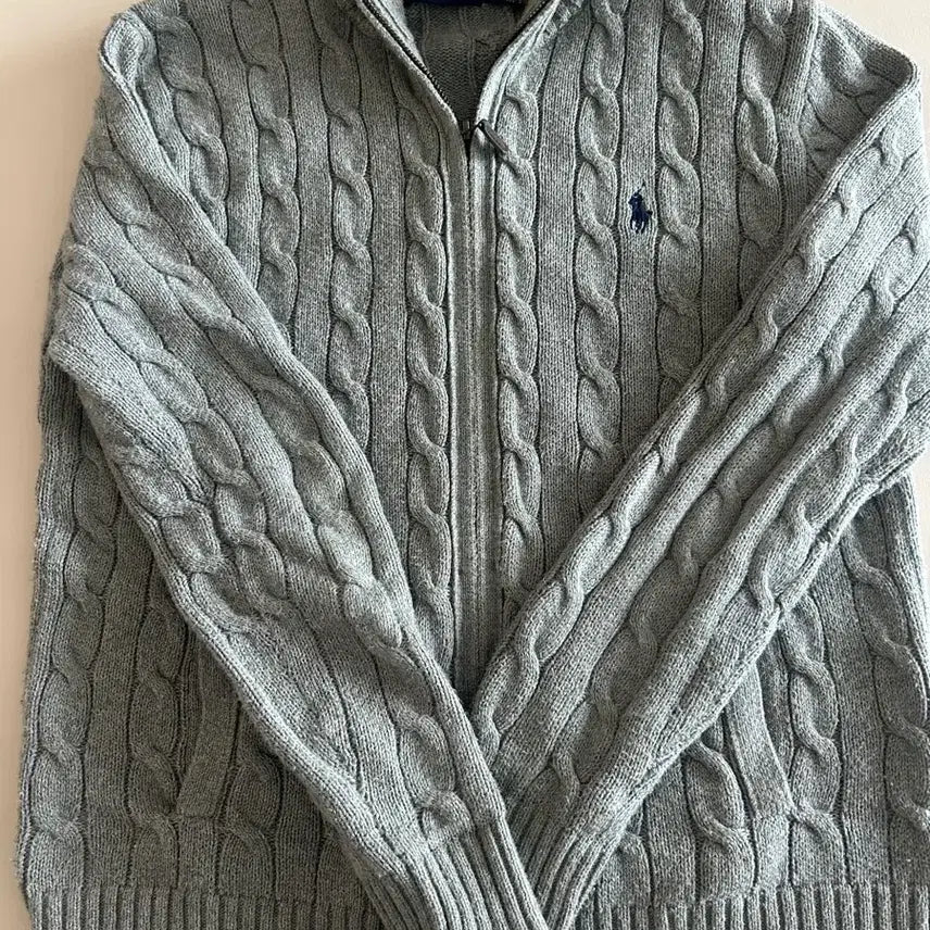 [BUNJANG] Polo Ralph Lauren Cable Knit Full Zip-Up Sweater - Gray / 폴로랄프로렌 케이블 니트 집업 급처