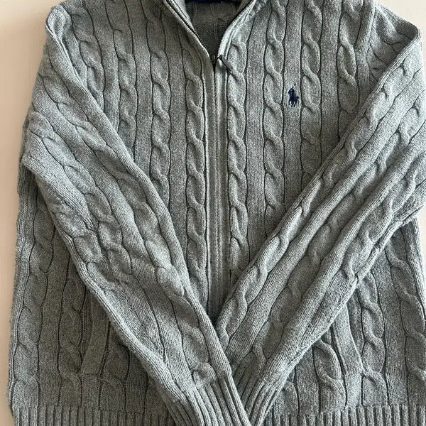 [BUNJANG] Polo Ralph Lauren Cable Knit Full Zip-Up Sweater - Gray / 폴로랄프로렌 케이블 니트 집업 급처