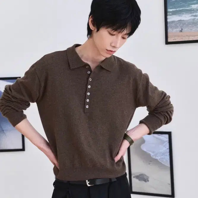 [BUNJANG] Waveniss Linear Bloom Kara Knit - Brown / [3] 웨이비니스 리니어 블룸 카라 니트 - Brown