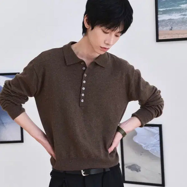 [BUNJANG] Waveniss Linear Bloom Kara Knit - Brown / [3] 웨이비니스 리니어 블룸 카라 니트 - Brown