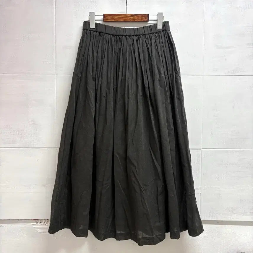 [BUNJANG] Samansa Mos2 Charcoal Linen Blend Pleated Long Skirt / samansa mos2 사만사모스 차콜 린넨 혼방 주름 롱 스커트 F JPN