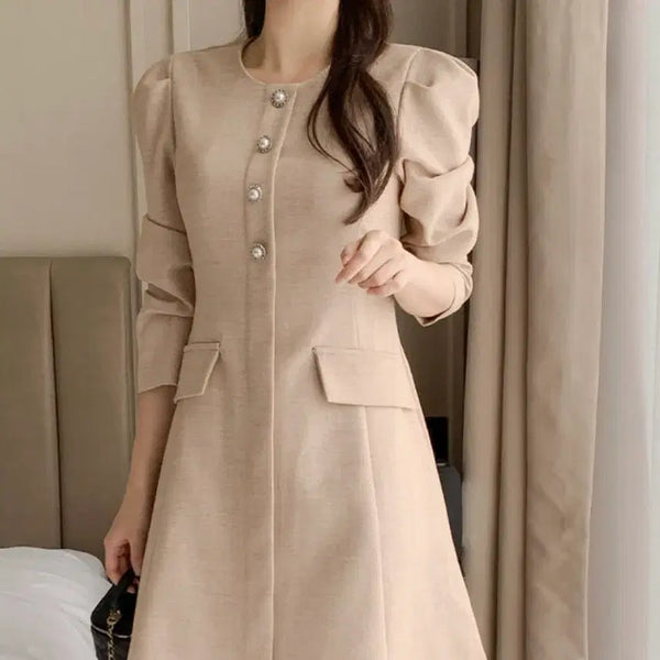[BUNJANG] Pink Beige Tweed Flare Dress / 1회착용 핑크베이지 트위드 원피스