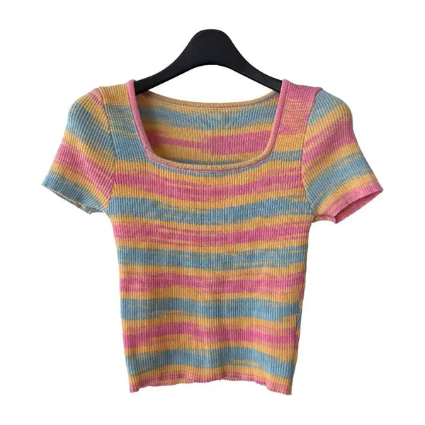 [BUNJANG] Colorfull Slim Crop Knit / S/컬러플 슬림 크롭니트