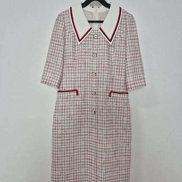 [BUNJANG] LYNN Check Short-Sleeve Midi Dress Size 55 / LYNN 린 체크 반팔 원피스 /55