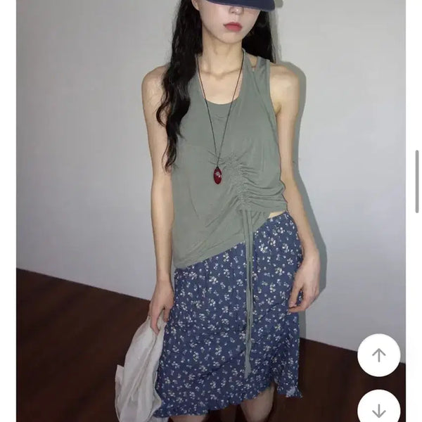 [BUNJANG] Khaki Layered Sleeveless Top / 카키 레이어드 민소매 나시 (새상품)
