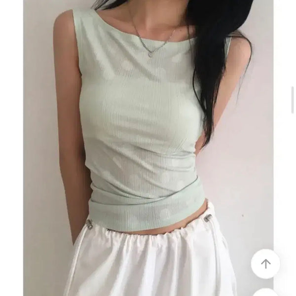 [BUNJANG] Dot Boat Neck Sleeveless Top - Mint / 도트 보트넥 슬리브리스 나시 - 민트 (새상품)