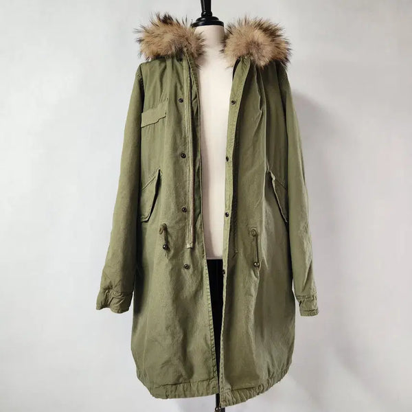[BUNJANG] Mr & Mrs Italy Real Racoon Fur Hood Parka Jacket Khaki S / 미스터앤미세스퍼 라쿤퍼 후드 야상 자켓 카키 S