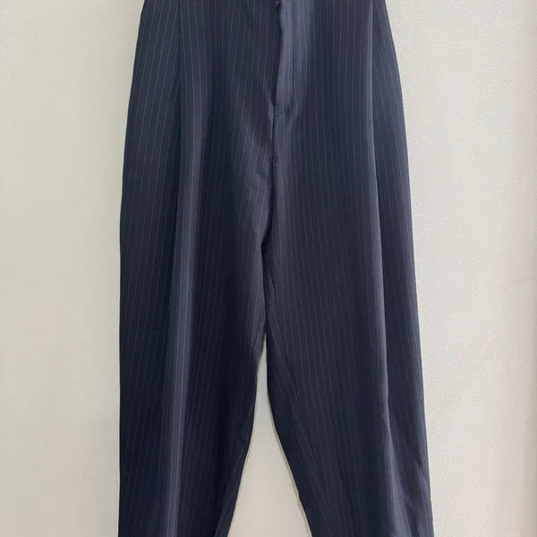 [BUNJANG] Analog Mood Striped Back-Banding Wide Slacks (Navy) L / [아날로그무드] 스트라이프 뒷밴딩 와이드 슬랙스 (네이비) L