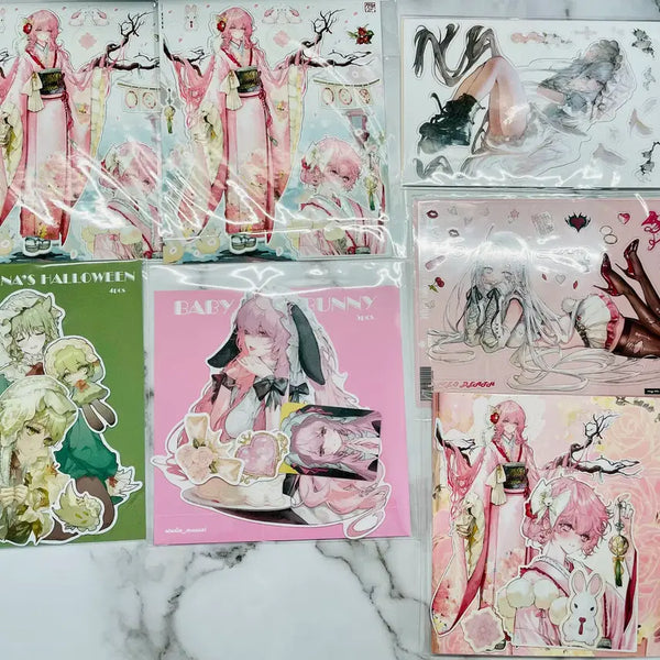 [BUNJANG] Mukuchi Artist Matte Pearl Sticker Set (7 Sheets) / [문구류] 무쿠치 작가님 메가 할인  스티커 세트