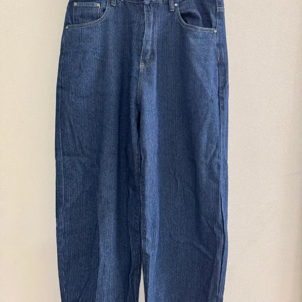 [BUNJANG] DIMITRI BLACK Essential Curved Denim Pants Stripe Indigo-2 (Size 32) / 디미트리블랙 [여름용] 에센셜 커브드 데님 팬츠 스트라이프 인디고-2 32사이즈