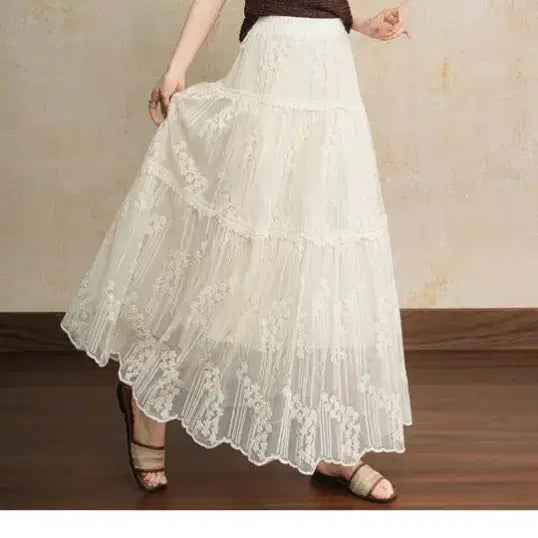 [BUNJANG] Women's Lace Tiered Long Skirt / 새상품 레이스캉캉스커트