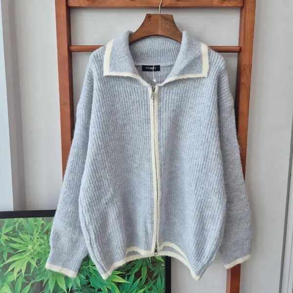 [BUNJANG] VIVIDIFY Zipped Knit Cardigan Sky Blue / (새상품)VIVIDIFY 양지퍼 니트가디건 하늘색